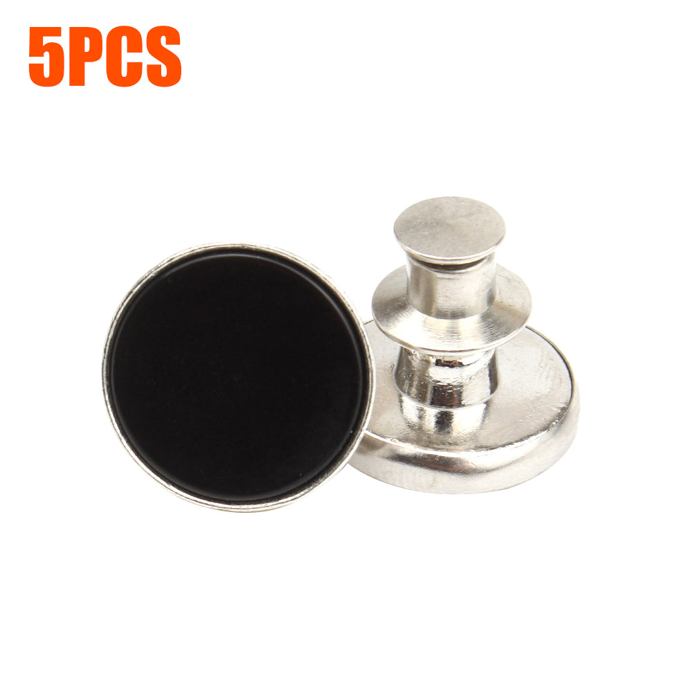 Black no-sew adjustable waist button with silver fastener, 5-piece set