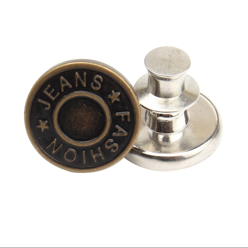 Bronze and silver no-sew adjustable waist buttons for jeans, 5-piece set