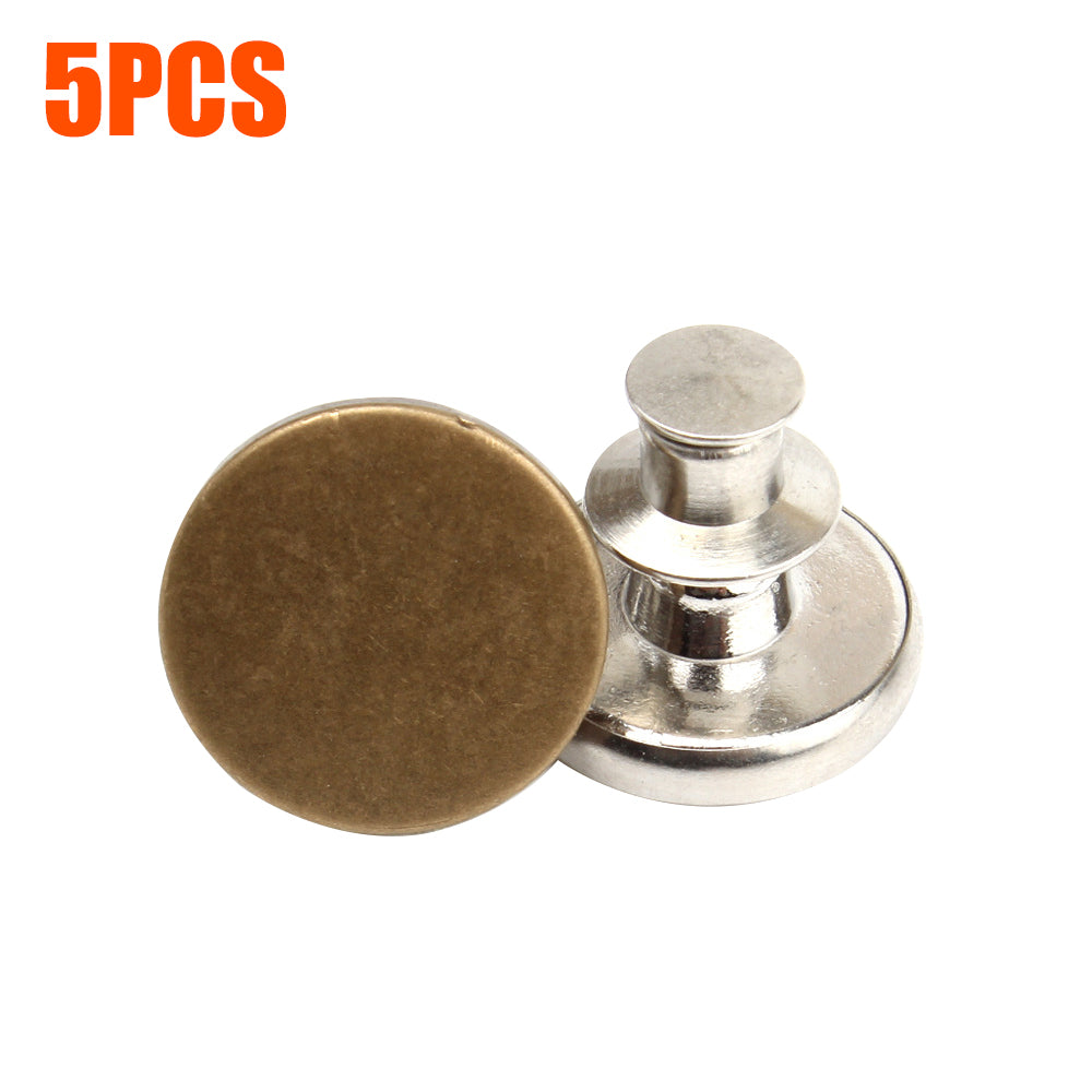 Bronze no-sew adjustable waist button with silver fastener, 5-piec set