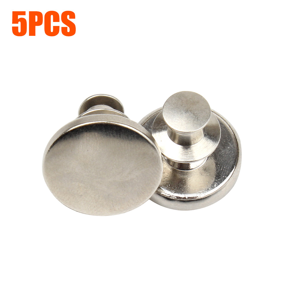 Silver no-sew adjustable waist button with removable fastener, 5-piece set