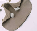 Close-u of beige no-sew pants waistband extender with button fastener