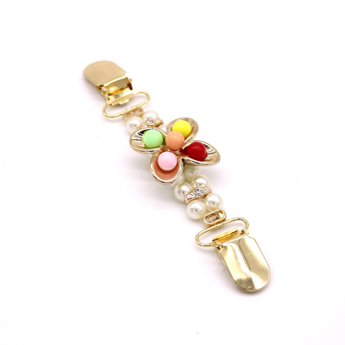 Gold cardigan  cinch clip with multicolor floral decoration