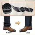 Befor and after trouser hemming with no-sew adhesive tape