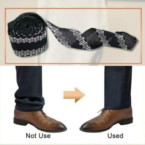 Befor and after trouser hemming with no-sew adhesive tape