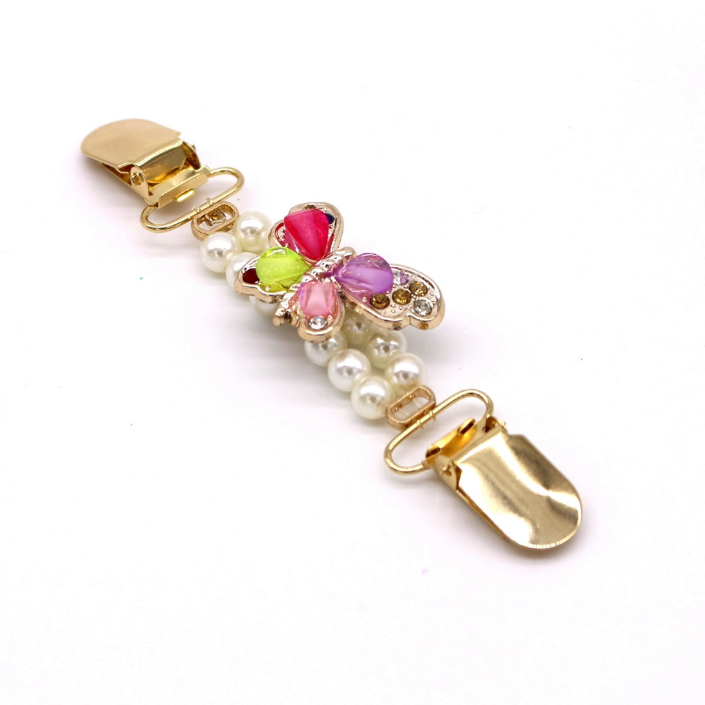 Gold cardigan and scarf cinch clip with multicolor flral charms