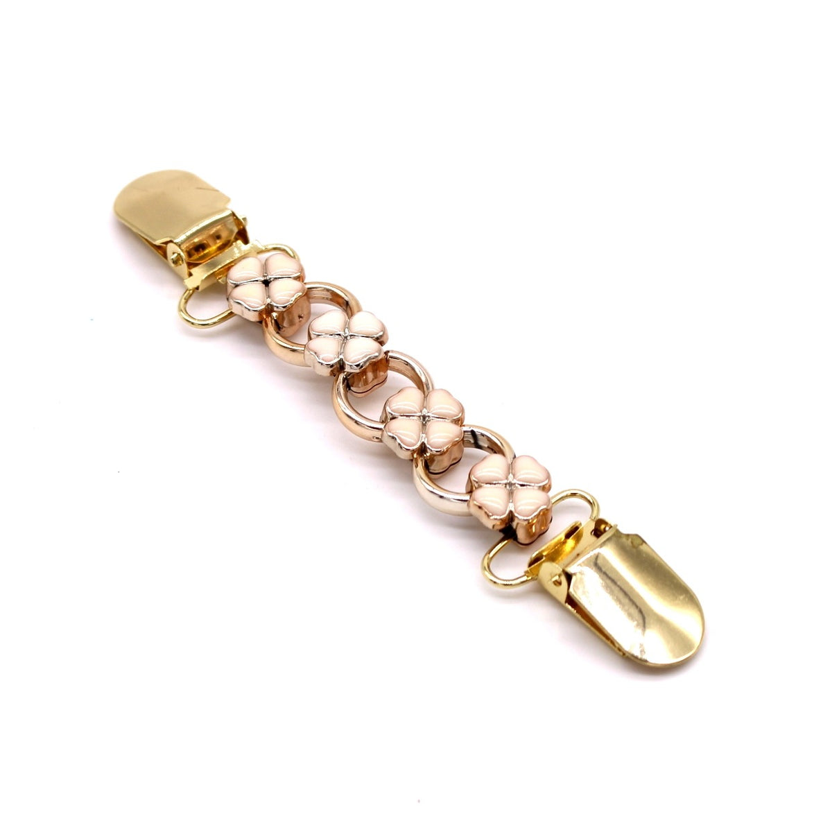 Gold cardigan  cinch clip with pink floral chain